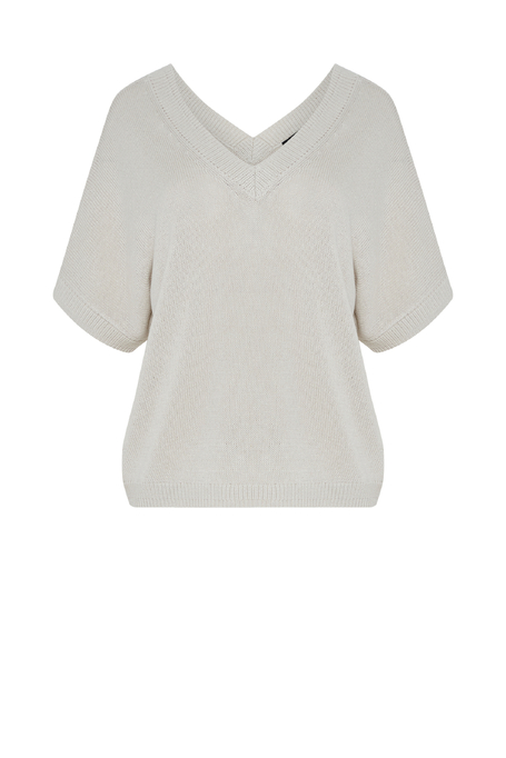 Sweter z lnem i lyocellem dekolt w szpic