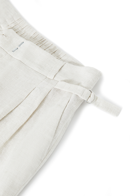 Szerokie beżowe spodnie z lnu damskie - Patrizia Aryton