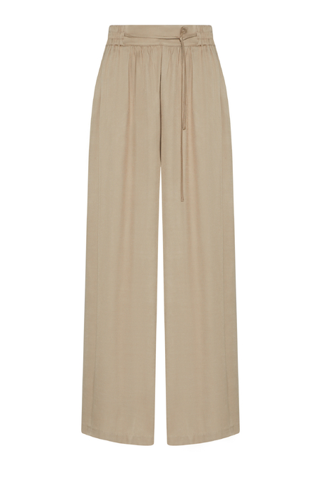 Beżowe spodnie z szeroką nogawką i gumką w talii damskie - Patrizia Aryton
