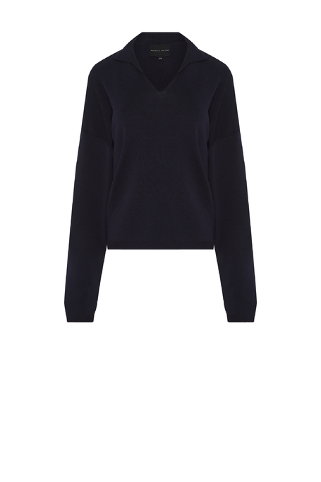 Granatowa bluzka z kołnierzem polo z bawełną