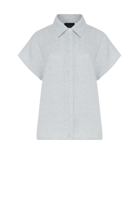 Błękitna lniana koszula z krótkim rękawem damska - Patrizia Aryton