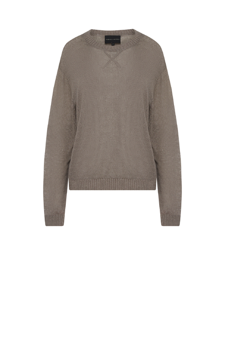 Luźny sweter z lnu w zgaszonym brązie damski - Patrizia Aryton Luźny sweter z lnu w zgaszonym brązie damski - Patrizia Aryton