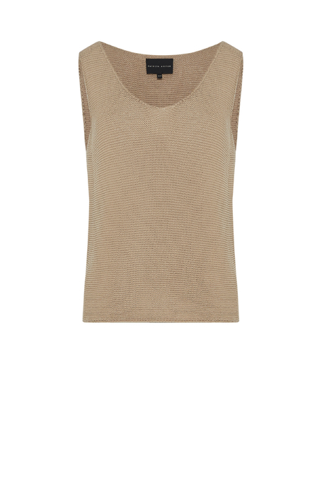 Beżowy top na szerokich ramiączkach o luźnym splocie damski - Patrizia Aryton