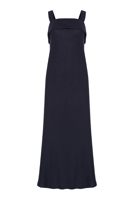 Granatowa sukienka z lnu z rozcięciami po bokach - Patrizia Aryton Granatowa sukienka z lnu z rozcięciami po bokach - Patrizia Aryton