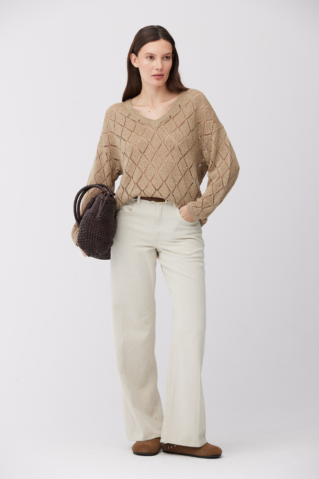 Sweter dekolt w szpic z bawełną i lnem