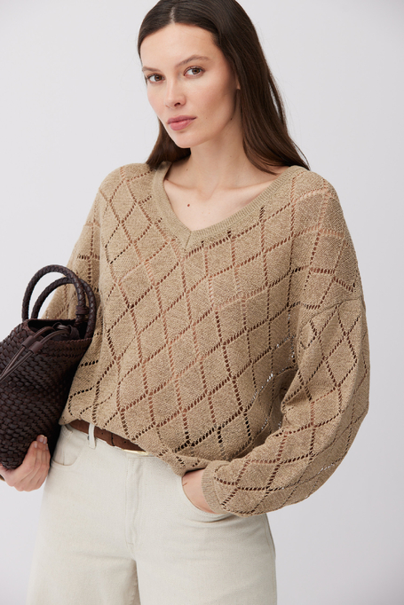 Sweter dekolt w szpic z bawełną i lnem