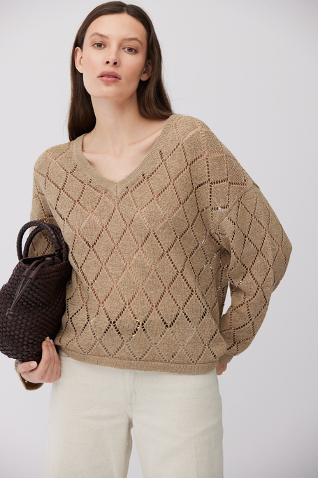 Sweter dekolt w szpic z bawełną i lnem