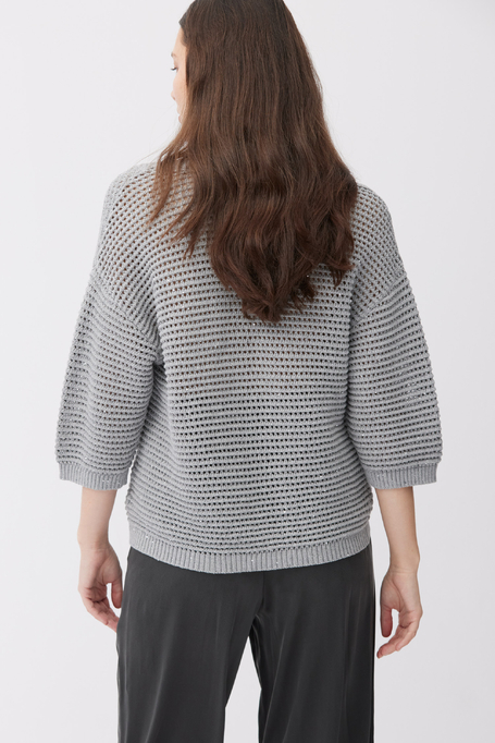 Szary sweter dekolt w szpic z bawełną i lnem Szary sweter dekolt w szpic z bawełną i lnem