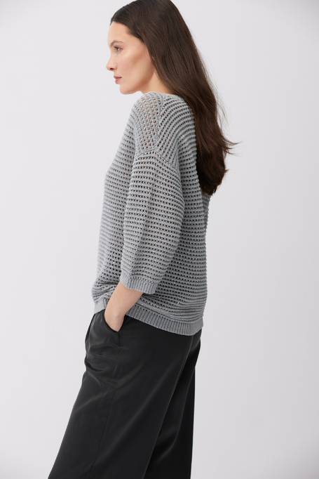 Szary sweter dekolt w szpic z bawełną i lnem Szary sweter dekolt w szpic z bawełną i lnem