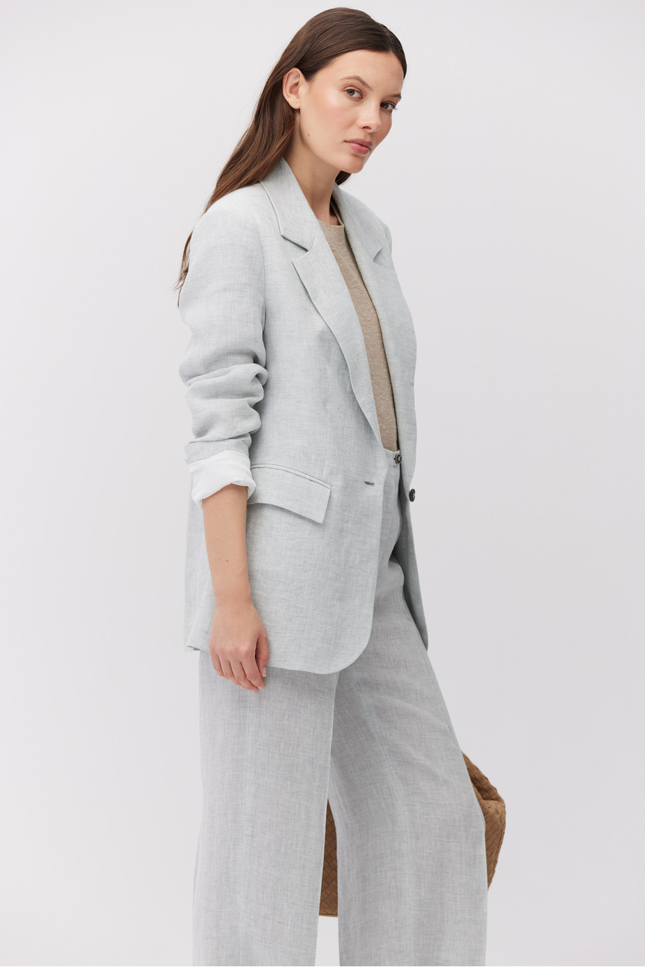 Błękitny lniany żakiet do garnituru Błękitny lniany żakiet do garnituru