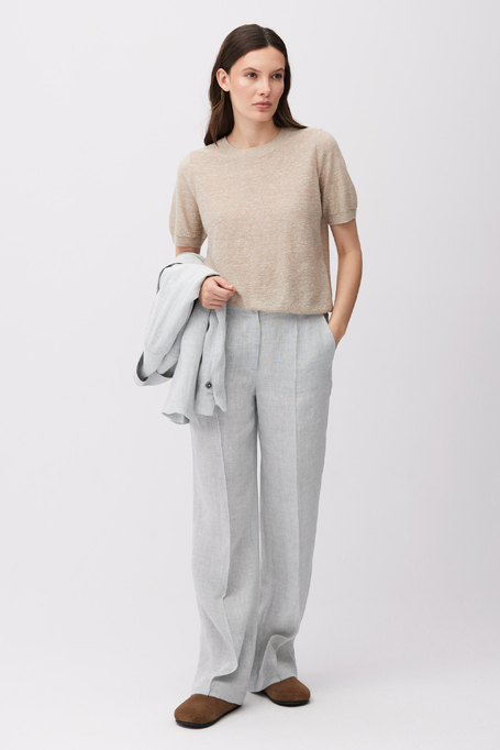 Błękitne szerokie spodnie z lnu