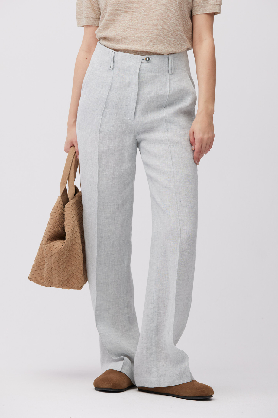 Błękitne szerokie spodnie z lnu Błękitne szerokie spodnie z lnu