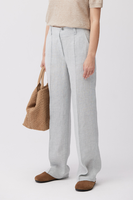 Błękitne szerokie spodnie z lnu damskie - Patrizia Aryton