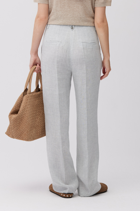 Błękitne szerokie spodnie z lnu damskie - Patrizia Aryton