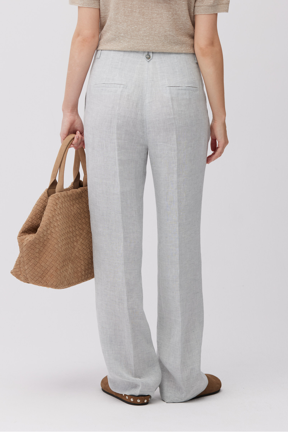 Błękitne szerokie spodnie z lnu Błękitne szerokie spodnie z lnu