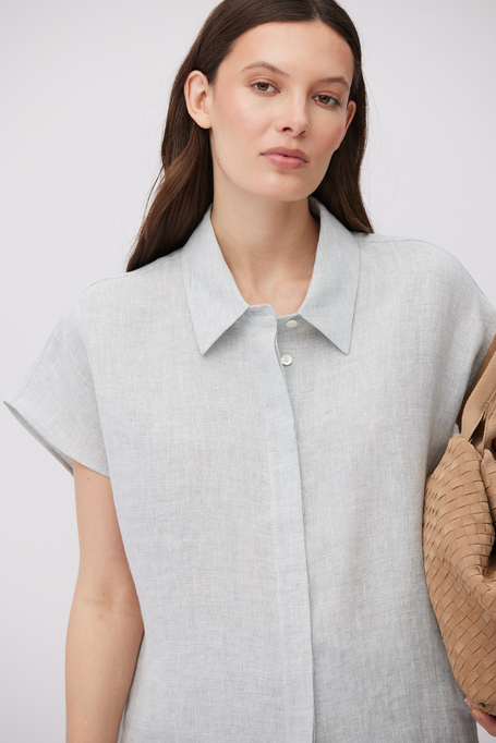 Błękitna lniana koszula z krótkim rękawem damska - Patrizia Aryton