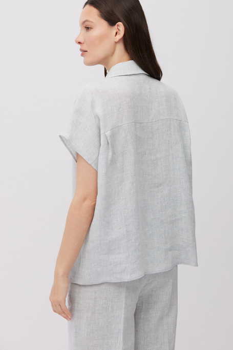 Błękitna lniana koszula z krótkim rękawem damska - Patrizia Aryton