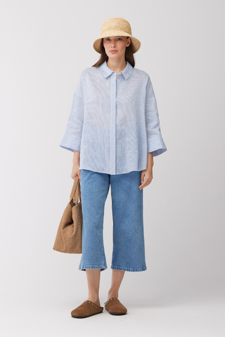 Koszula w paski z lnem i jedwabiem