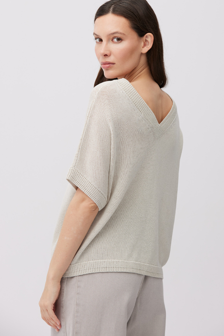 Sweter z lnem i lyocellem dekolt w szpic
