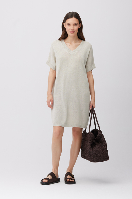 Luźna beżowa sukienka z mieszanki lnu i lyocellu - Patrizia Aryton
