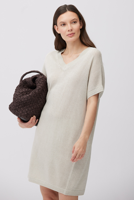 Luźna beżowa sukienka z mieszanki lnu i lyocellu