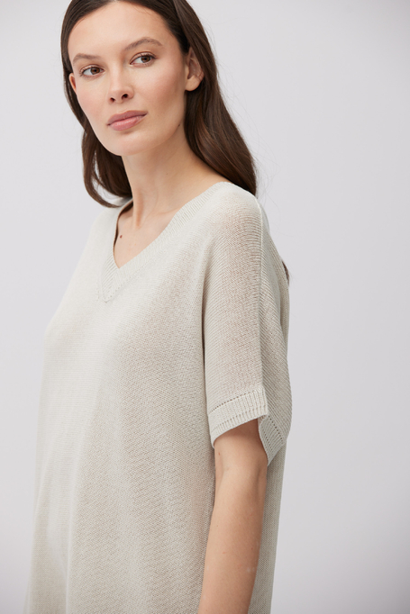 Luźna beżowa sukienka z mieszanki lnu i lyocellu