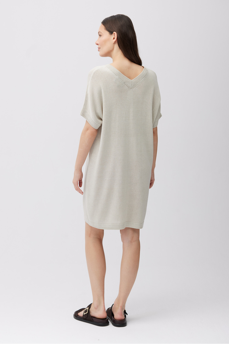 Luźna beżowa sukienka z mieszanki lnu i lyocellu - Patrizia Aryton Luźna beżowa sukienka z mieszanki lnu i lyocellu - Patrizia Aryton