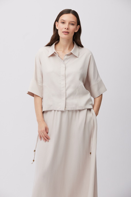 Beżowa bluzka bomberka z mieszanki lnu i lyocellu damska - Patrizia Aryton