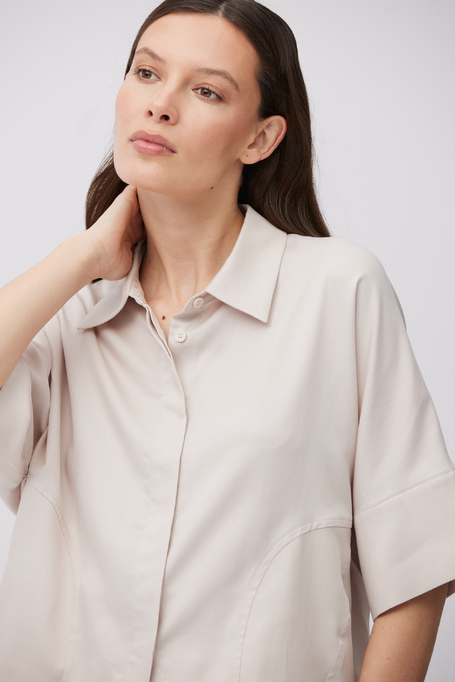 Beżowa bluzka bomberka z mieszanki lnu i lyocellu damska - Patrizia Aryton