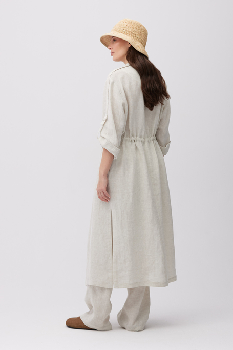 Długi beżowy żakiet z lnu damski - Patrizia Aryton