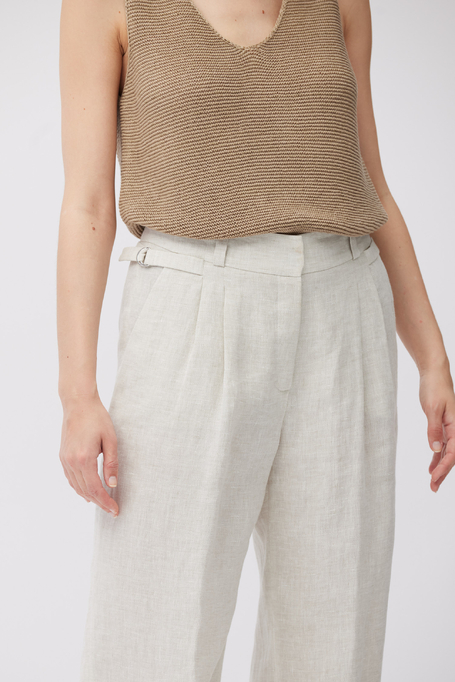 Szerokie beżowe spodnie z lnu damskie - Patrizia Aryton