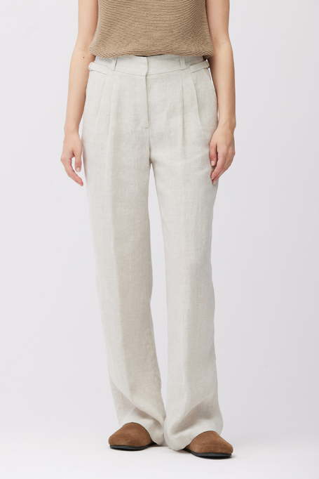 Szerokie beżowe spodnie z lnu damskie - Patrizia Aryton