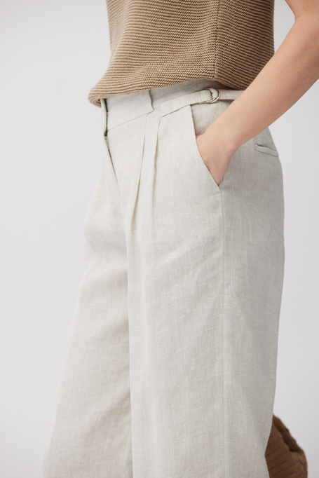 Szerokie beżowe spodnie z lnu damskie - Patrizia Aryton