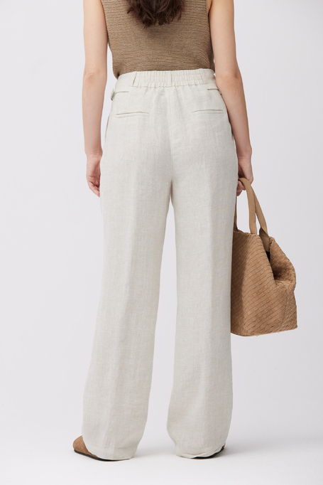 Szerokie beżowe spodnie z lnu damskie - Patrizia Aryton