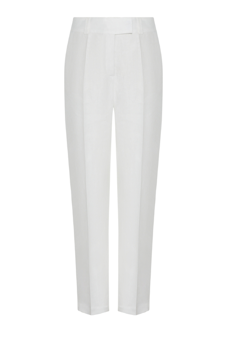 Lniane białe spodnie z wąską nogawką damskie - Patrizia Aryton