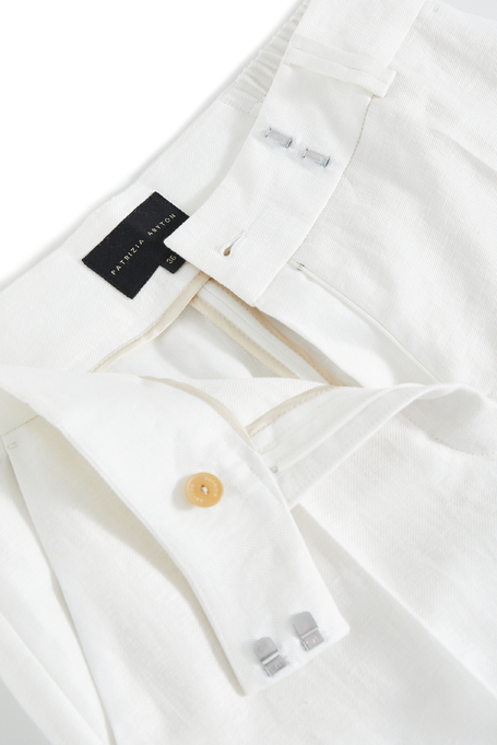 Lniane białe spodnie z wąską nogawką damskie - Patrizia Aryton