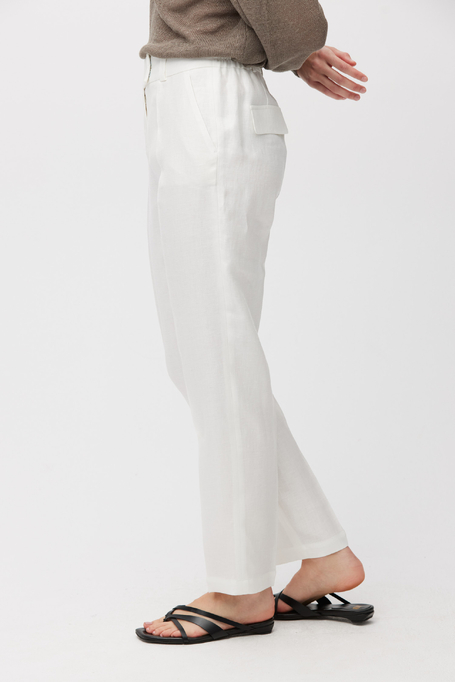 Lniane białe spodnie z wąską nogawką damskie - Patrizia Aryton