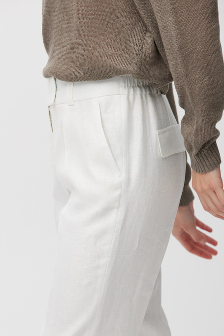 Lniane białe spodnie z wąską nogawką damskie - Patrizia Aryton