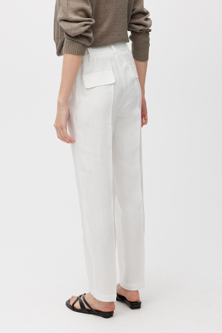 Lniane białe spodnie z wąską nogawką damskie - Patrizia Aryton