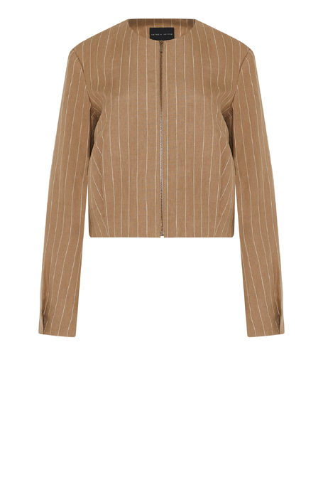 Pudełkowy camelowy żakiet w tenis z lnu damski - Patrizia Aryton