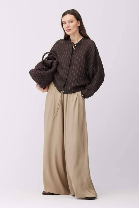 Beżowe spodnie z szeroką nogawką damskie - Patrizia Aryton