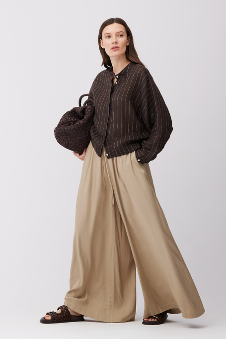 Beżowe spodnie z szeroką nogawką damskie - Patrizia Aryton