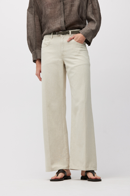 Zielone spodnie z prostą nogawką z lnem damskie - Patrizia Aryton