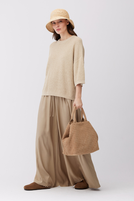 Luźny beżowy sweter z bawełną i lnem damski - Patrizia Aryton
