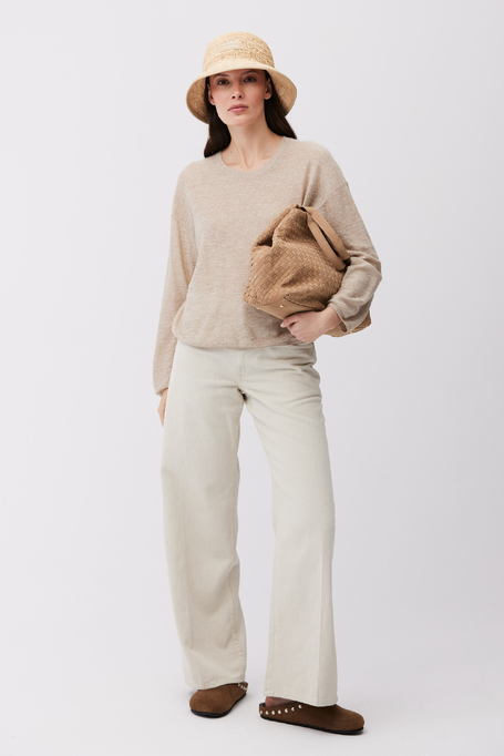 Lekka beżowa bluzka z wełną i lnem damska - Patrizia Aryton