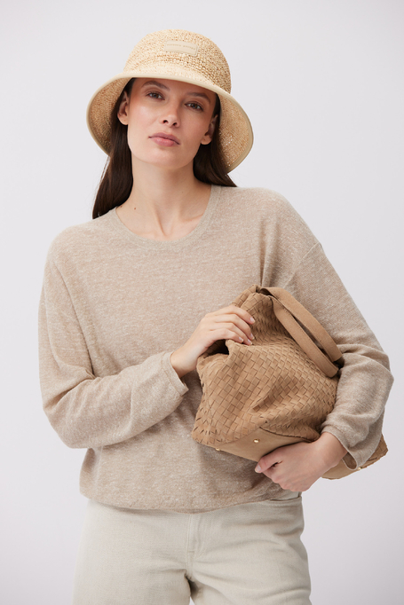 Lekka beżowa bluzka z wełną i lnem damska - Patrizia Aryton