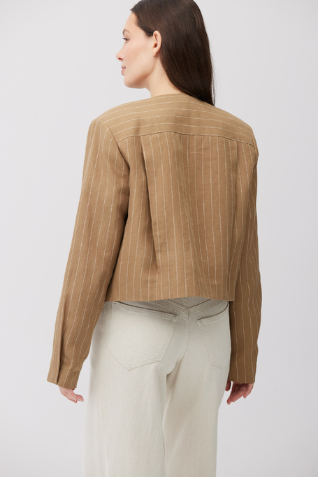 Pudełkowy camelowy żakiet w tenis z lnu damski - Patrizia Aryton