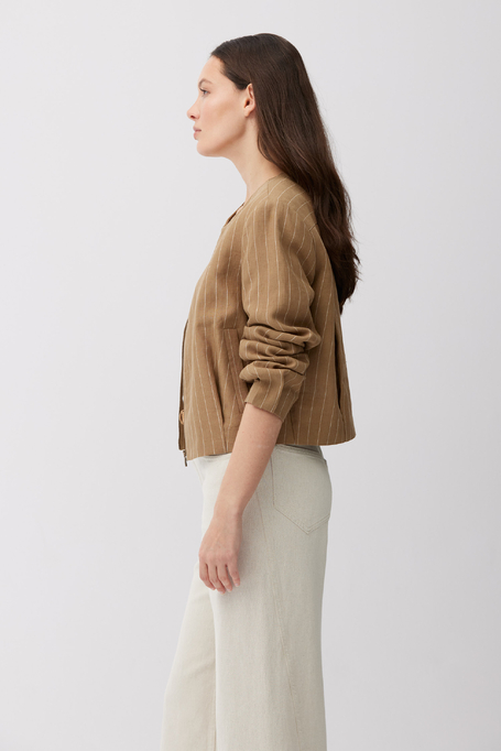 Pudełkowy camelowy żakiet w tenis z lnu damski - Patrizia Aryton