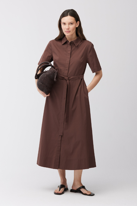 Brązowa midi sukienka z paskiem - Patrizia Aryton