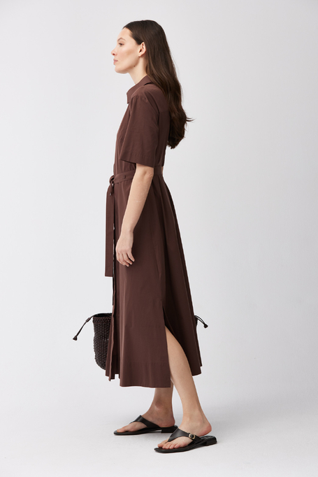 Brązowa midi sukienka z paskiem - Patrizia Aryton